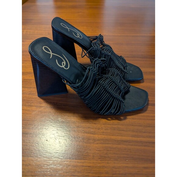 Sam Edelman Laurette Black Block Heel Slip On Sandals Size 8.5 Pre Owned - Picture 1 of 6